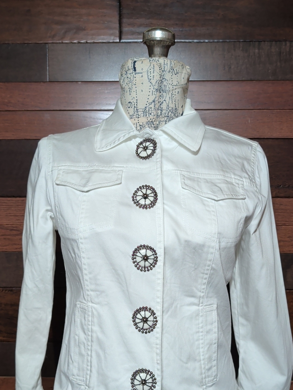 Ruby Rd. White Button-Front Jean Jacket with Decorative Medallion Buttons - Picture 4 of 9